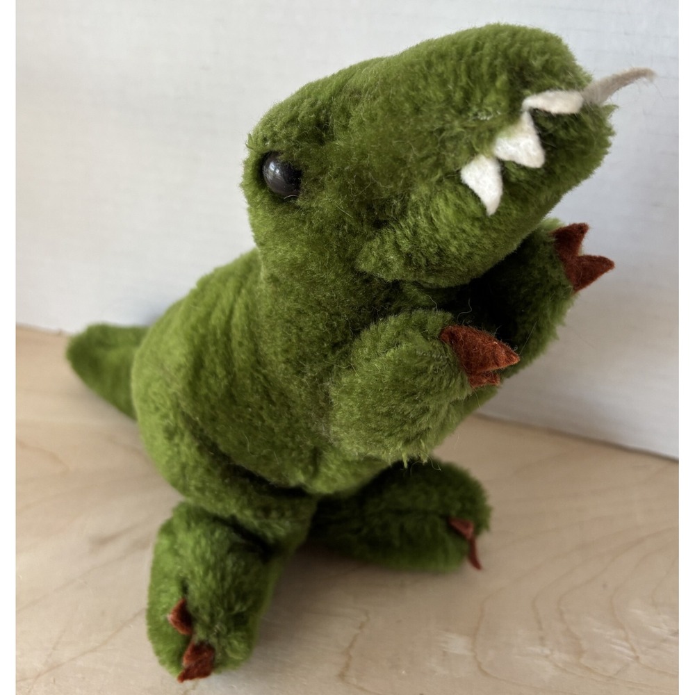 Vintage 1980 Dakin Green Dinosaur Plush Stuffed Animal Ground Nuts Rare